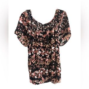 Worthington Blouse Black Floral Size XL